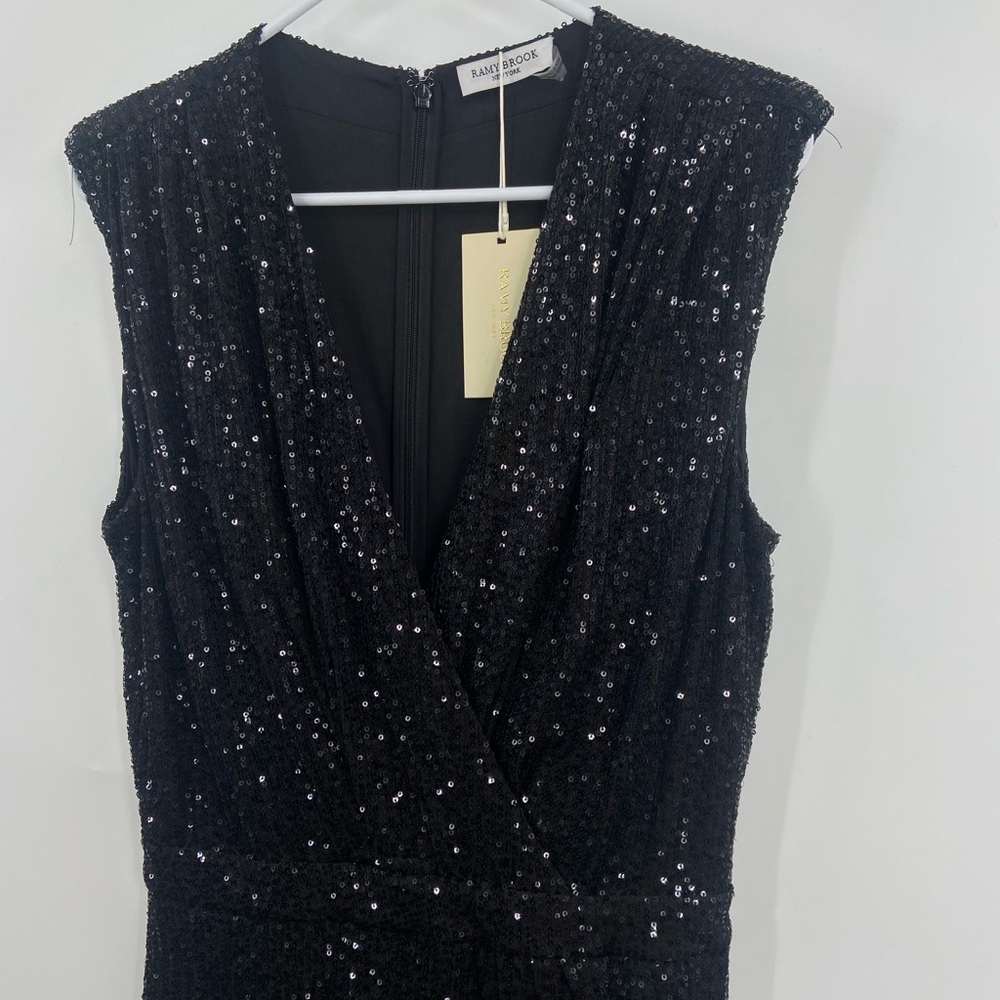 NWT RAMY BROOK Rosalee Plunging Sequin Mini Dress Black 12 - Picture 4 of 12